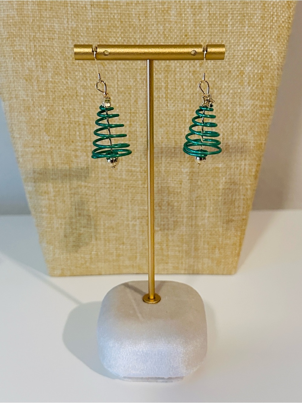 Fashion Jewelry Green Spiral Tree Drop Earrings with Gold Accents